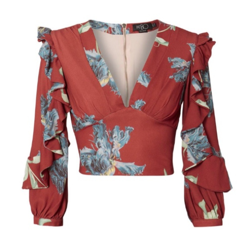 NWT PATBO Floral Print Ruffle Wrap Blouse 4